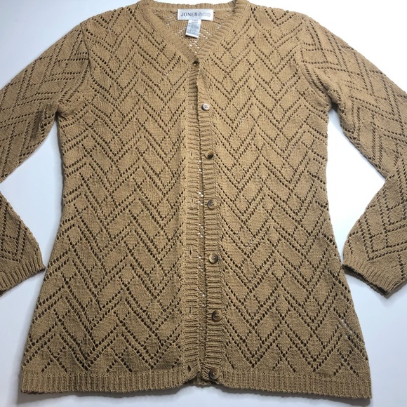 Beautiful Tan Crocheted Button Up Sweater by Jones & Co. - Picture 7 of 10